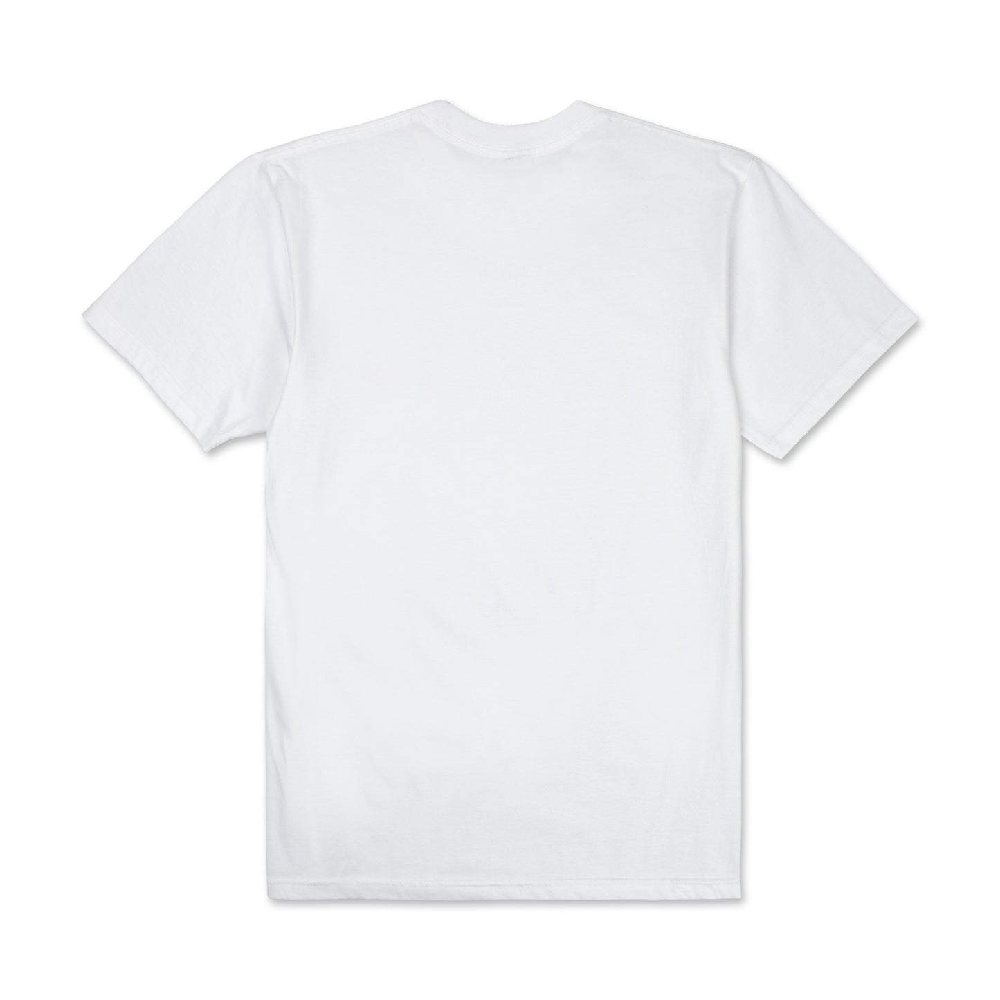 back view of plain white t-shirt with no visible design or graphics